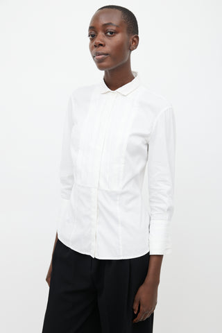 Brunello Cucinelli White Pleated Dress Shirt