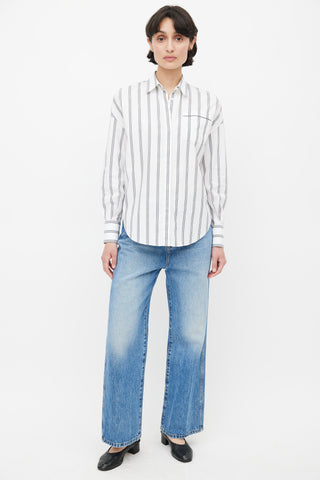 Brunello Cucinelli White 
Grey Stripe Shirt