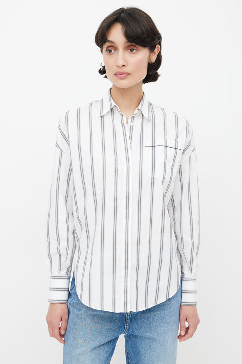 Brunello Cucinelli White 
Grey Stripe Shirt