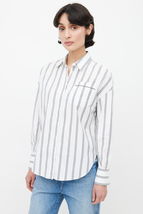 Brunello Cucinelli White 
Grey Stripe Shirt