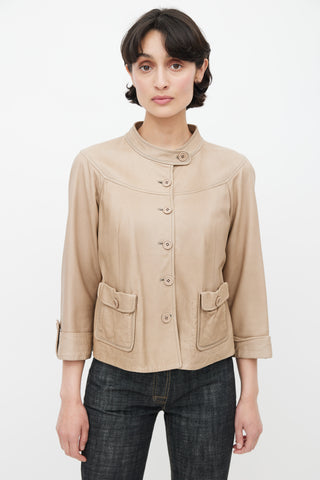 Brunello Cucinelli Beige Leather Buttoned Jacket