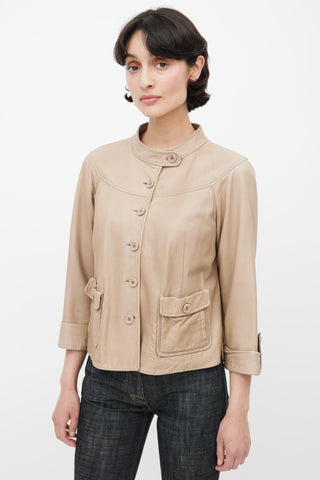 Brunello Cucinelli Beige Leather Buttoned Jacket