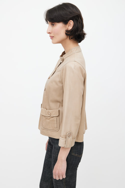 Brunello Cucinelli Beige Leather Buttoned Jacket