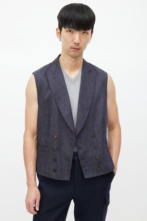 Brunello Cucinelli Navy Wool Double Breasted Vest