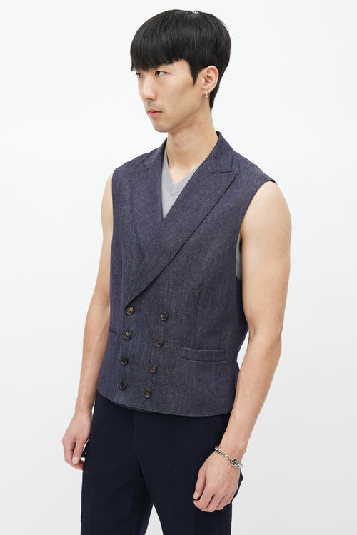 Brunello Cucinelli Navy Wool Double Breasted Vest