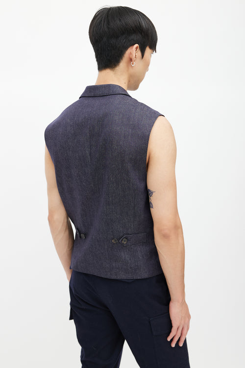 Brunello Cucinelli Navy Wool Double Breasted Vest