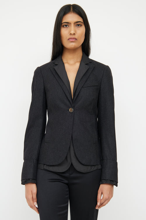 Brunello Cucinelli Grey Wool 
Black Layered Blazer