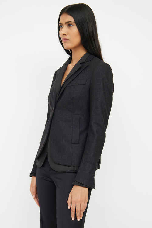 Brunello Cucinelli Grey Wool 
Black Layered Blazer