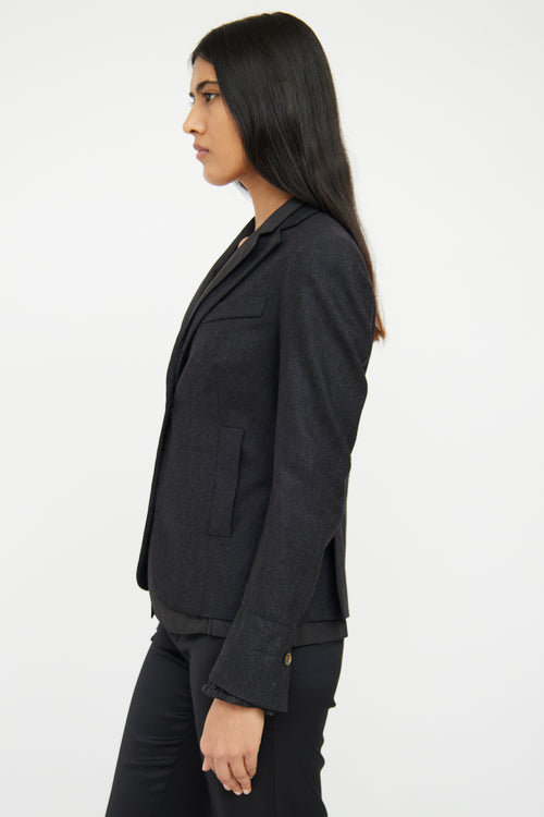 Brunello Cucinelli Grey Wool 
Black Layered Blazer