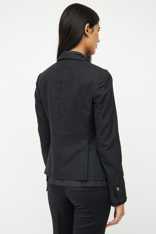 Brunello Cucinelli Grey Wool 
Black Layered Blazer