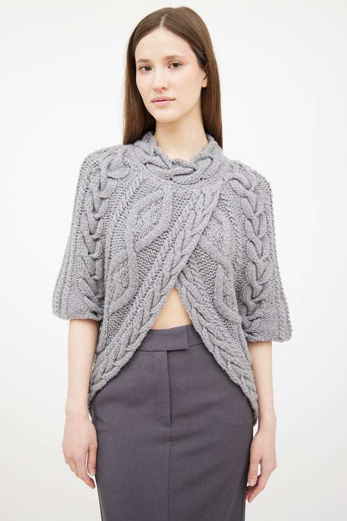 Brunello Cucinelli Grey Cashmere Cable Knit Slit Sweater