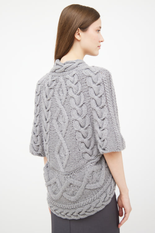 Brunello Cucinelli Grey Cashmere Cable Knit Slit Sweater