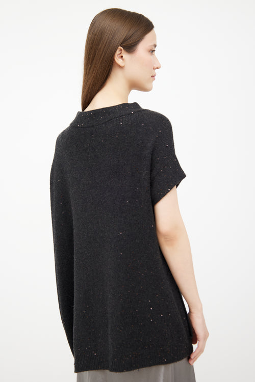 Brunello Cucinelli Grey Cashmere Knit Sequin Top