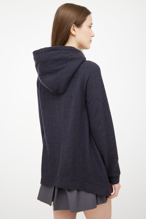 Brunello Cucinelli Grey Cashmere Monilli Trim Hoodie