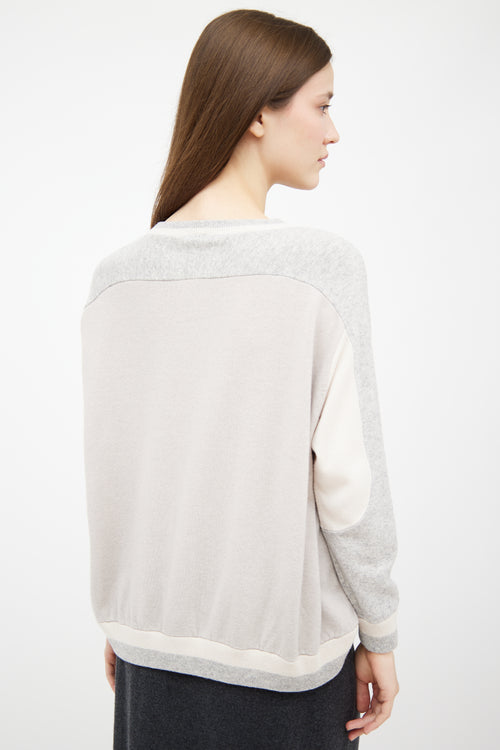 Brunello Cucinelli Grey 
White Cashmere Knit Panelled Sweater