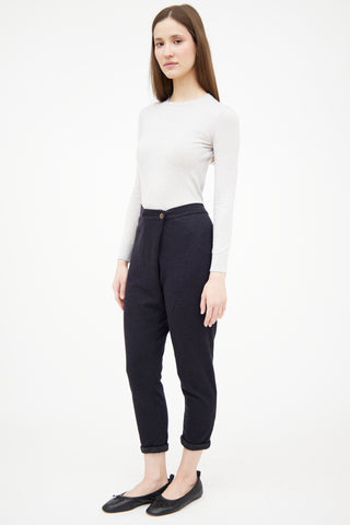 Brunello Cucinelli Navy Cashmere Cropped Slim Trouser