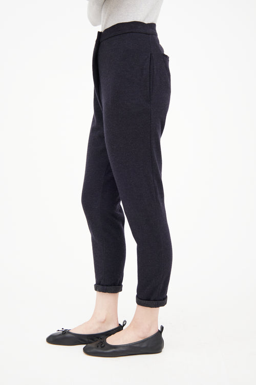 Brunello Cucinelli Navy Cashmere Cropped Slim Trouser