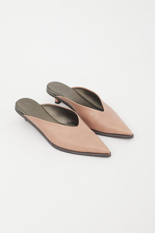 Brunello Cucinelli Beige Leather Pointed Toe Mule