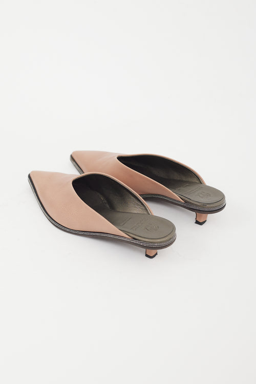 Brunello Cucinelli Beige Leather Pointed Toe Mule