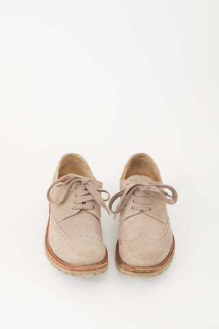 Brunello Cucinelli Beige Suede Brogue Derby