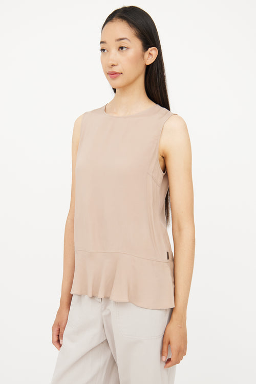 Brunello Cucinelli Beige Silk Sleeveless Blouse