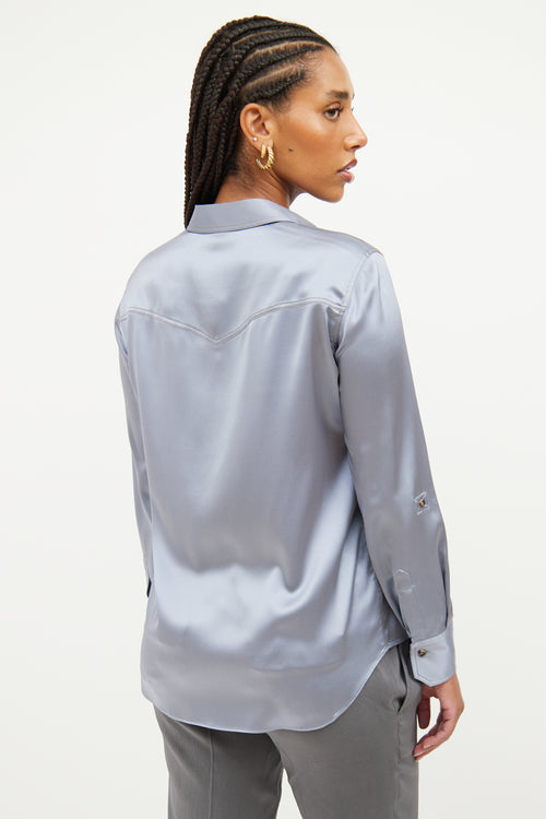 Brunello Cucinelli Blue Silk Button Up Top