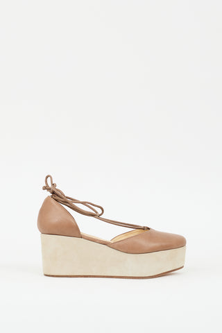 Brunello Cucinelli Brown 
Beige Leather D
orsay Wedge