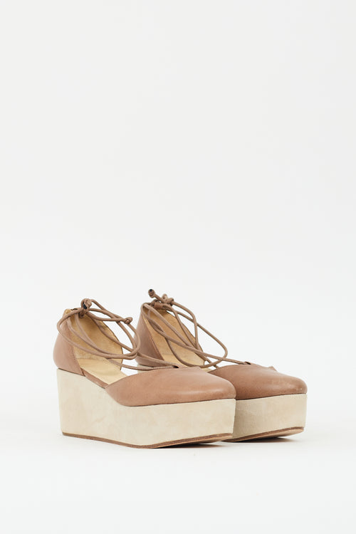 Brunello Cucinelli Brown 
Beige Leather D
orsay Wedge