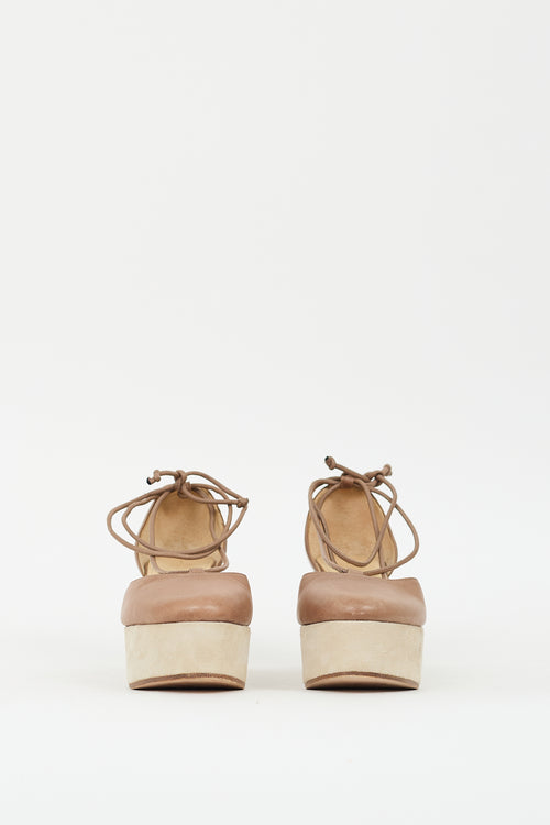 Brunello Cucinelli Brown 
Beige Leather D
orsay Wedge