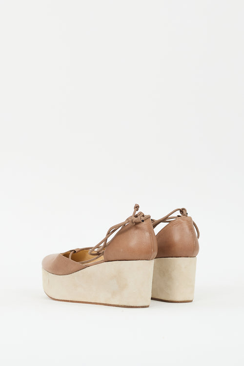 Brunello Cucinelli Brown 
Beige Leather D
orsay Wedge