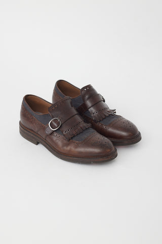 Brunello Cucinelli Brown Leather Fringe Oxford