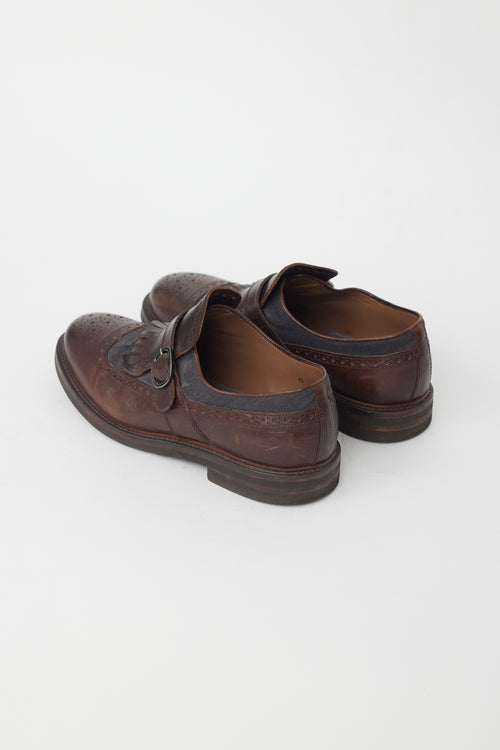 Brunello Cucinelli Brown Leather Fringe Oxford