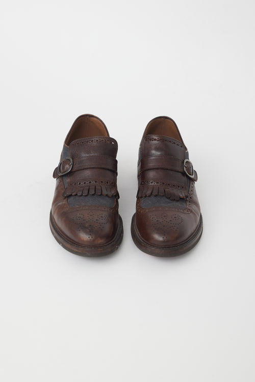 Brunello Cucinelli Brown Leather Fringe Oxford