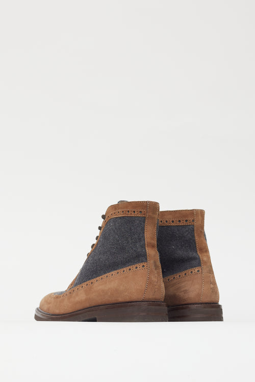 Brunello Cucinelli Brown 
Grey Suede Eyelet Cutout Boot