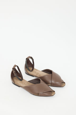 Brunello Cucinelli Brown Leather Monili Ankle Strap Sandal