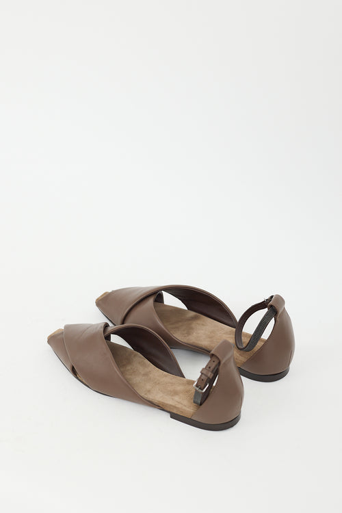 Brunello Cucinelli Brown Leather Monili Ankle Strap Sandal