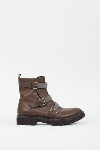 Brunello Cucinelli Brown Leather Monili Strap Boot