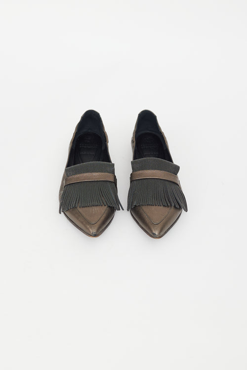 Brunello Cucinelli Brown Metallic Monili Fringe Loafer