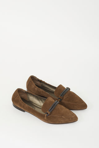 Brunello Cucinelli Brown Suede Monili Embellished Loafer