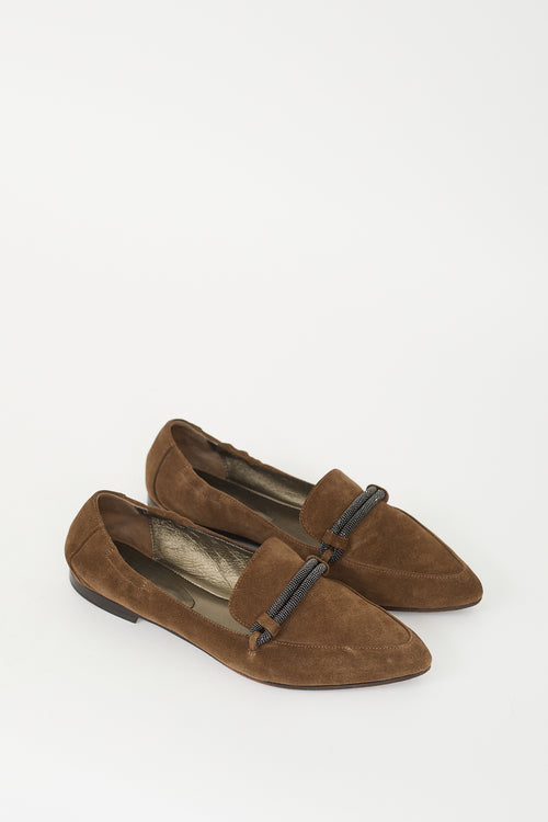 Brunello Cucinelli Brown Suede Monili Embellished Loafer