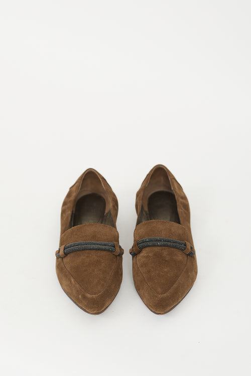 Brunello Cucinelli Brown Suede Monili Embellished Loafer