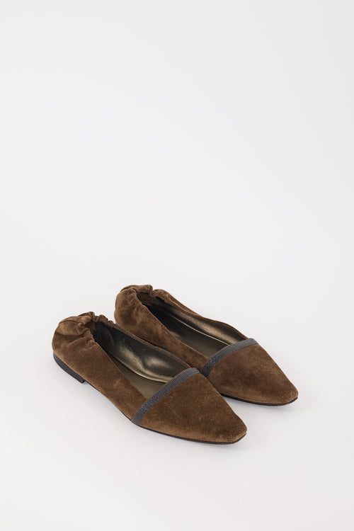 Brunello Cucinelli Brown Suede 
Monili Pairo Flat