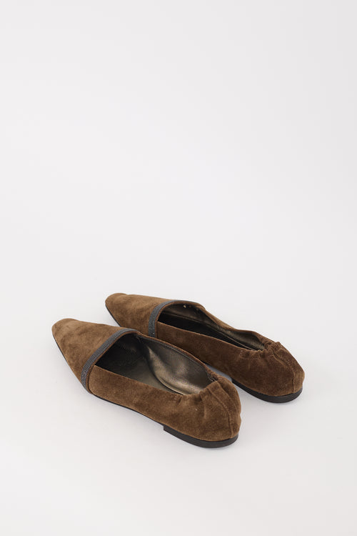 Brunello Cucinelli Brown Suede 
Monili Pairo Flat