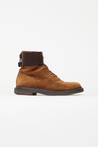 Brunello Cucinelli Brown Suede 
Leather Lace Up Boot