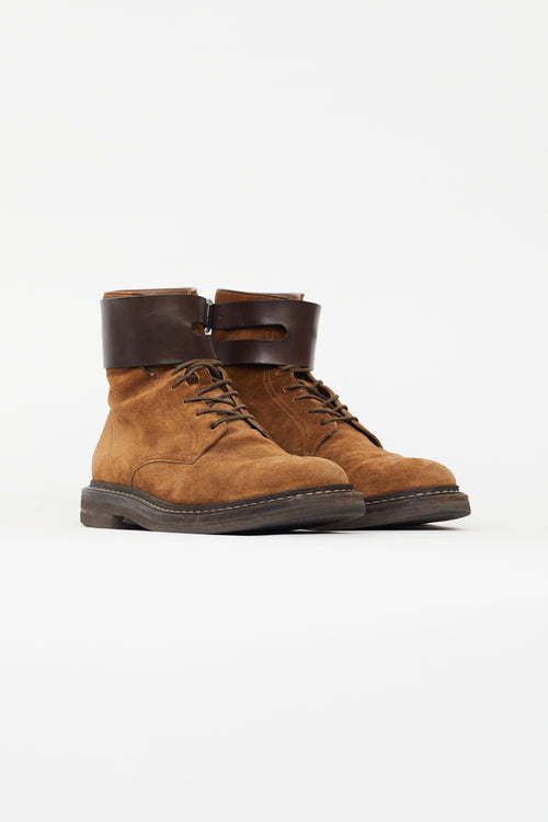 Brunello Cucinelli Brown Suede 
Leather Lace Up Boot