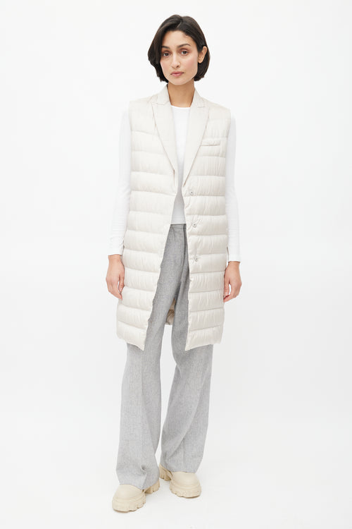 Brunello Cucinelli Cream Silk Puffer Long Vest