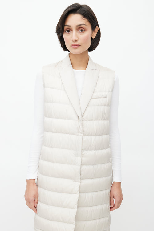 Brunello Cucinelli Cream Silk Puffer Long Vest