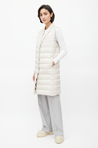 Brunello Cucinelli Cream Silk Puffer Long Vest