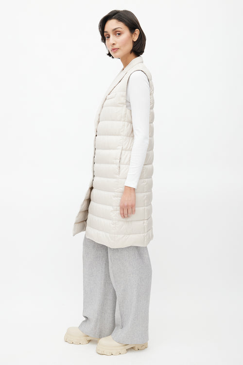 Brunello Cucinelli Cream Silk Puffer Long Vest