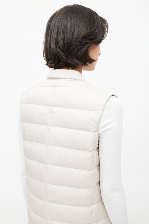 Brunello Cucinelli Cream Silk Puffer Long Vest